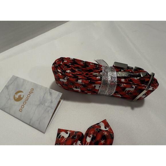 Adjustable Multicolor Dog Leash With Bow for Small-Med Dogs Red Plaid Reindeers - Picture 3 of 9